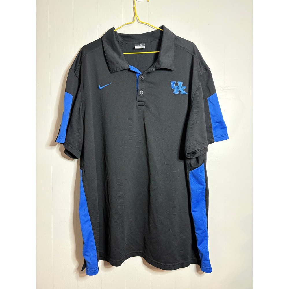 Nike Dri-Fit Mens XXL Black Blue UK University Kentucky Short Sleeve Polo Shirt